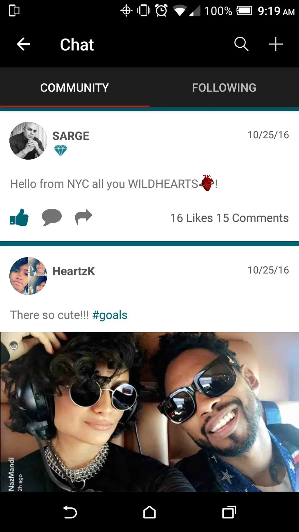 Sarge posting on Miguel's Wildheart app.jpg