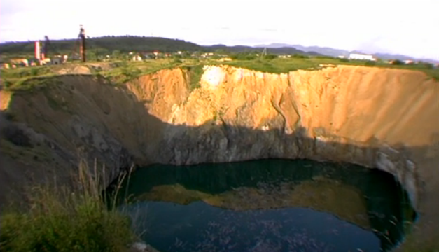 The collapsing salt mine in Solotvyno, Ukraine. Poet Oleh Lysheha compared it to a "wound." Still from SALT IN THE AIR. 