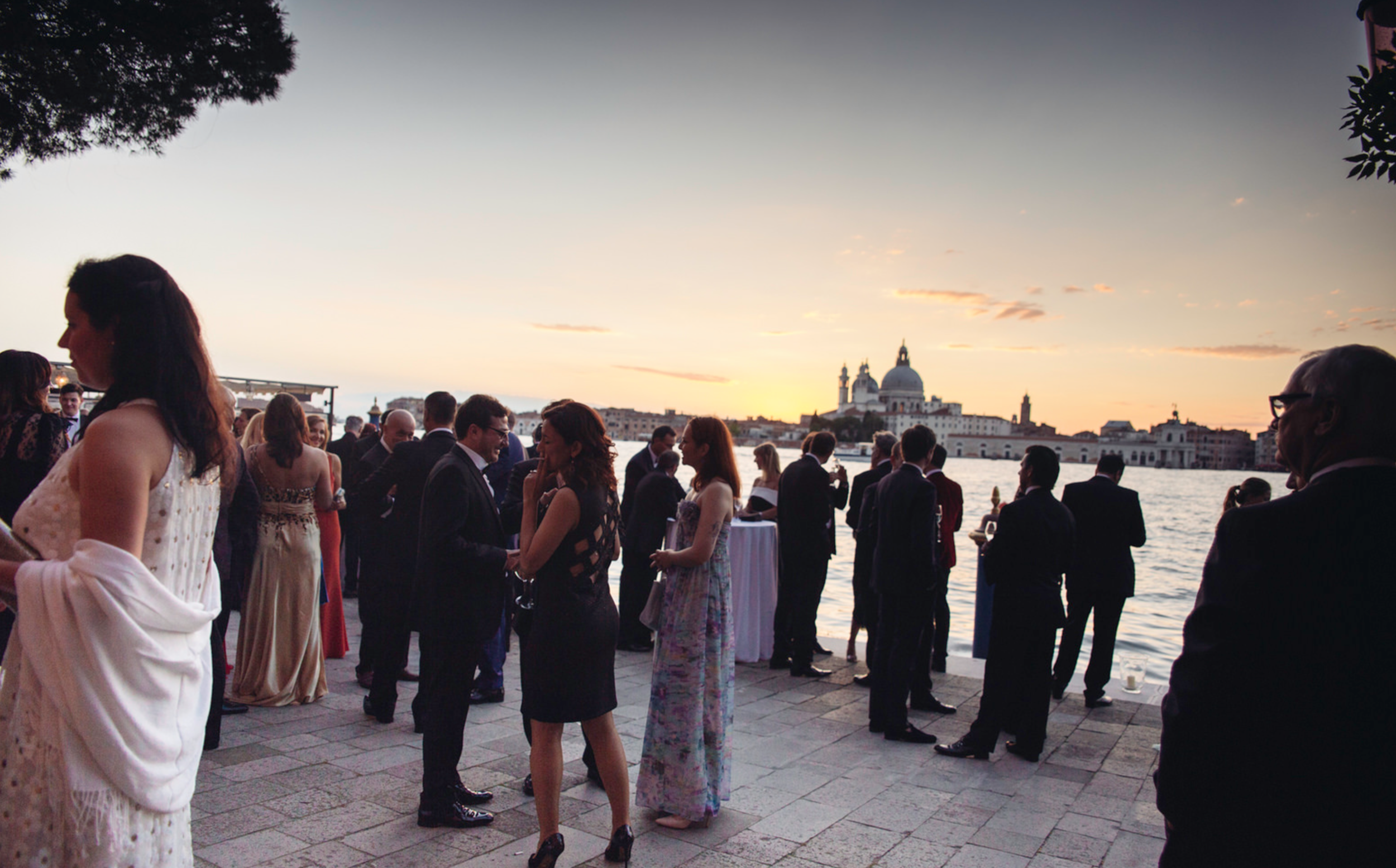 Cocktail reception outside the ballroom at Hotel Cipriani, Venice.