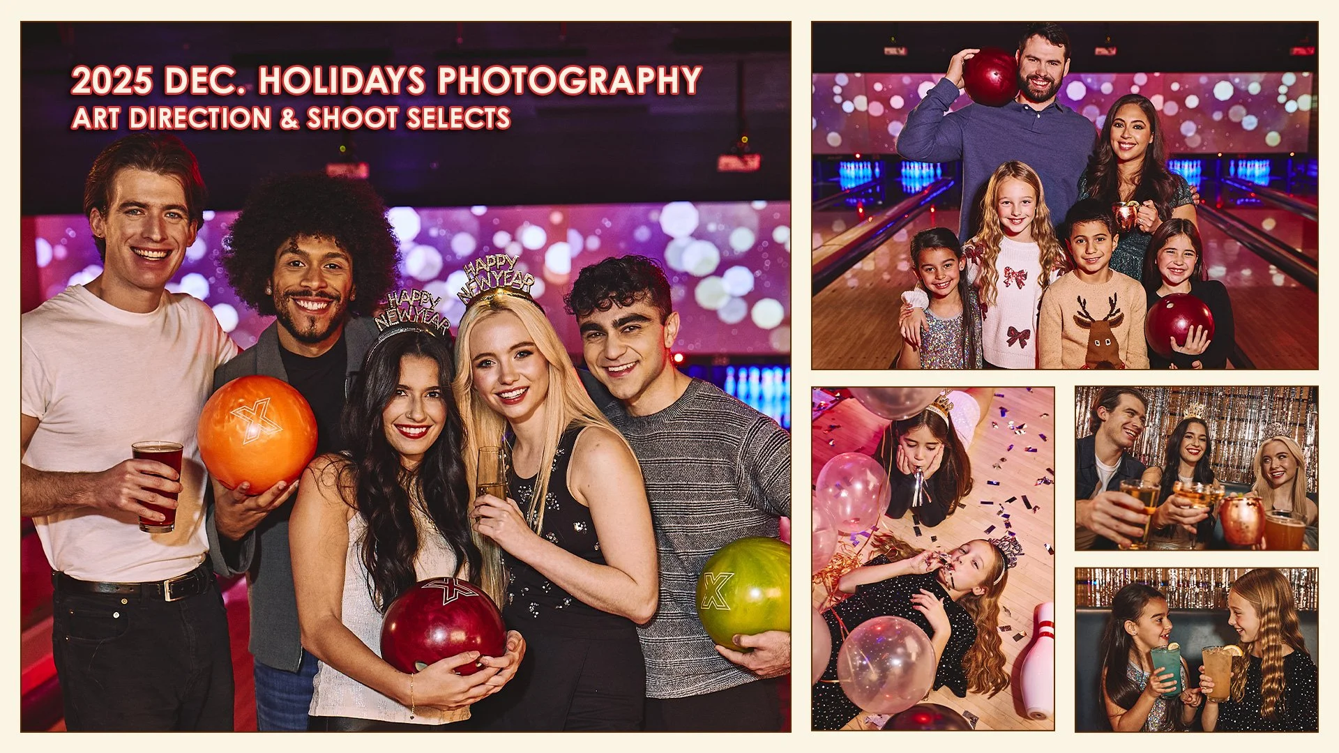 Expanding the library for holiday and New Year’s campaigns, with celebratory imagery for both adult and family audiences.

Two-day photo & video production · Lucky Strike Mineola