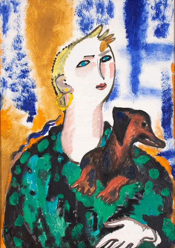 Jacqueline with a Dog, 1995, oil/cardboard, 70x50