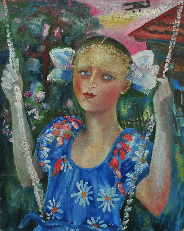 Julia on the Swings, 1982, oil/cardboard, 60,6х49