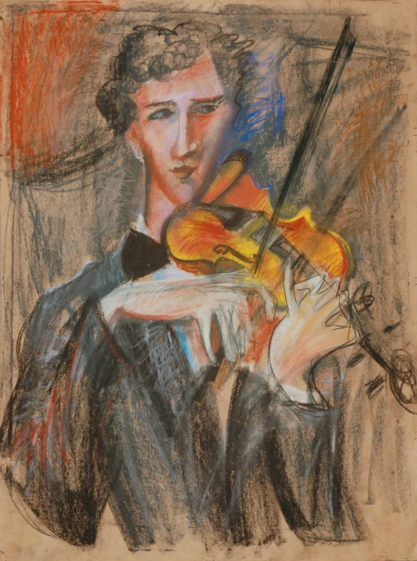 Sasha Volobuev playing the violin. Study to portrait. 1982, pastel/paper, 80x60