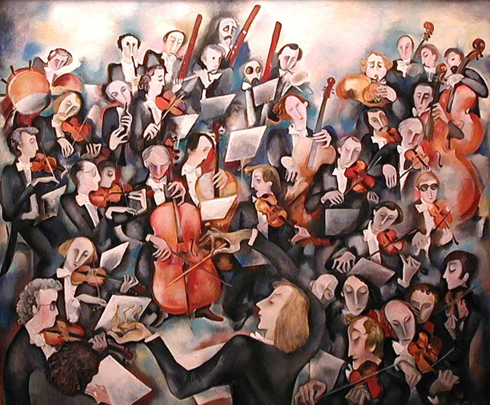 The Orcherstra, 1980, oil/canvas, 150x180. From the collection of the Rostov-on-Don Regional Museum of Fine Arts