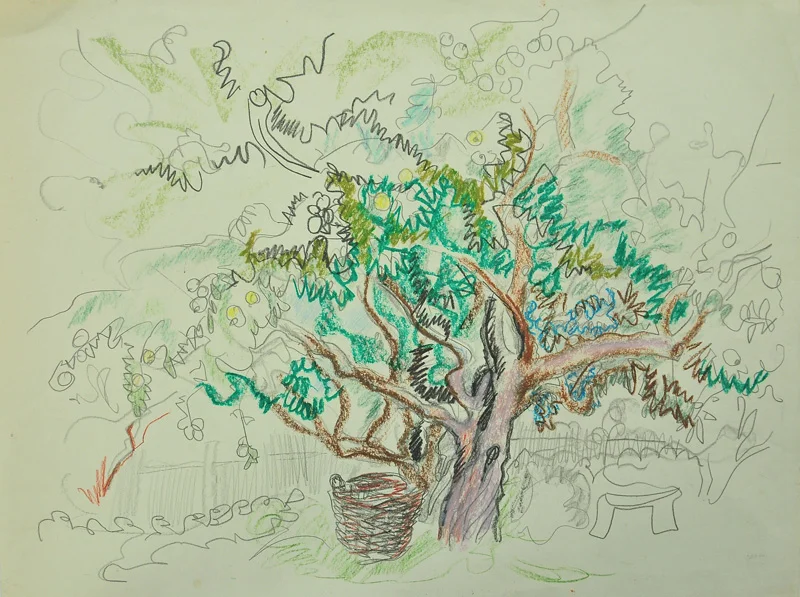 Apple tree. Zamosh`e. Pastel/paper