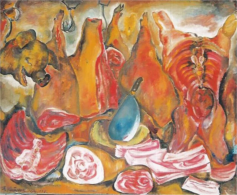 Butcher's meat - market scene. 1975-1988, oil/canvas, 130x160