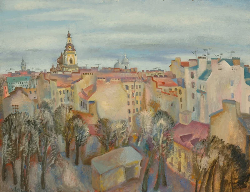 Roofs of St.Petersburg, 1988, oil/cardboard, 80х100 (Private collection)