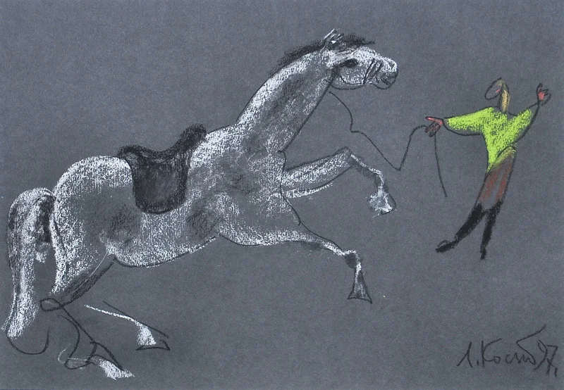 Atti and her horse, 1997, pastel/paper, 28,5х41
