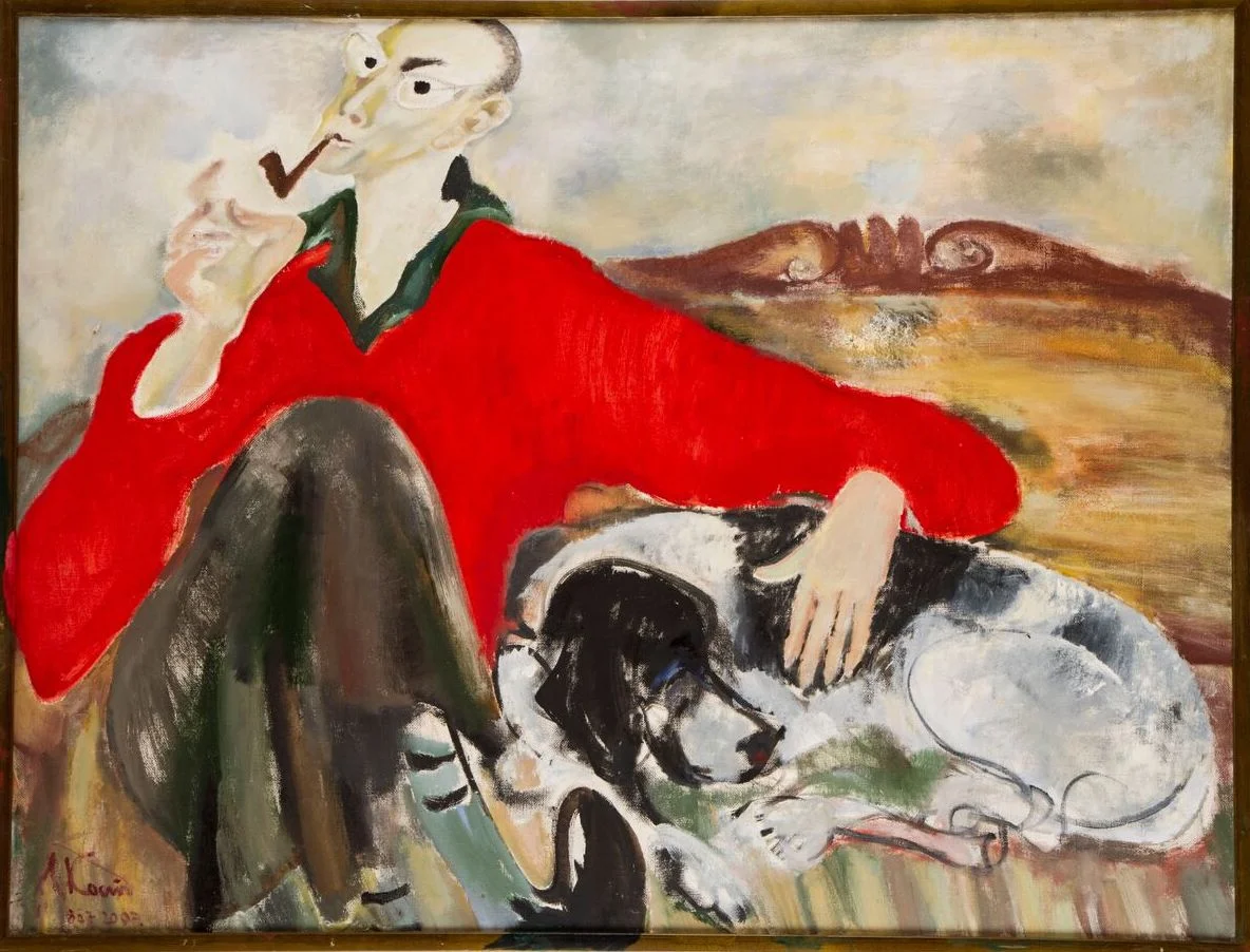 Kirill M Petrov-Polyarnyi with his dog Barik, 2006-2007, oil/canvas, 100х130