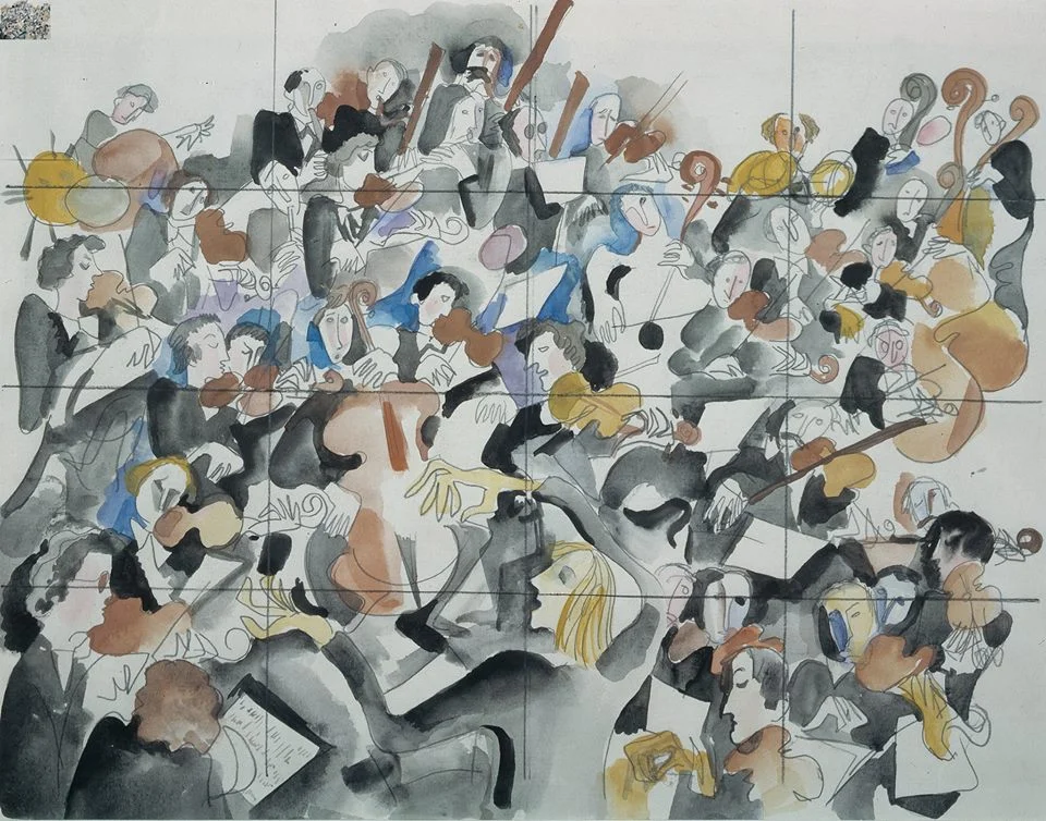 Study for The Orcherstra, 1980. Paper/watercolour