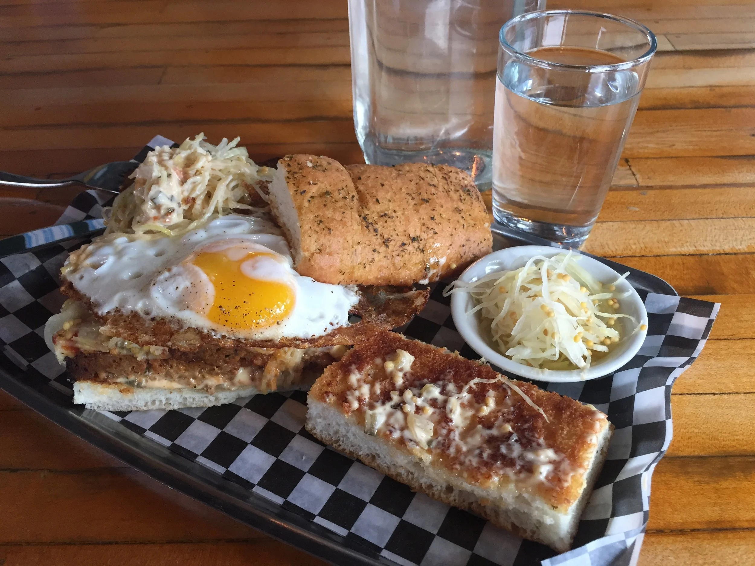Meatloaf Sandwich with Sunnyside Egg on Top.
