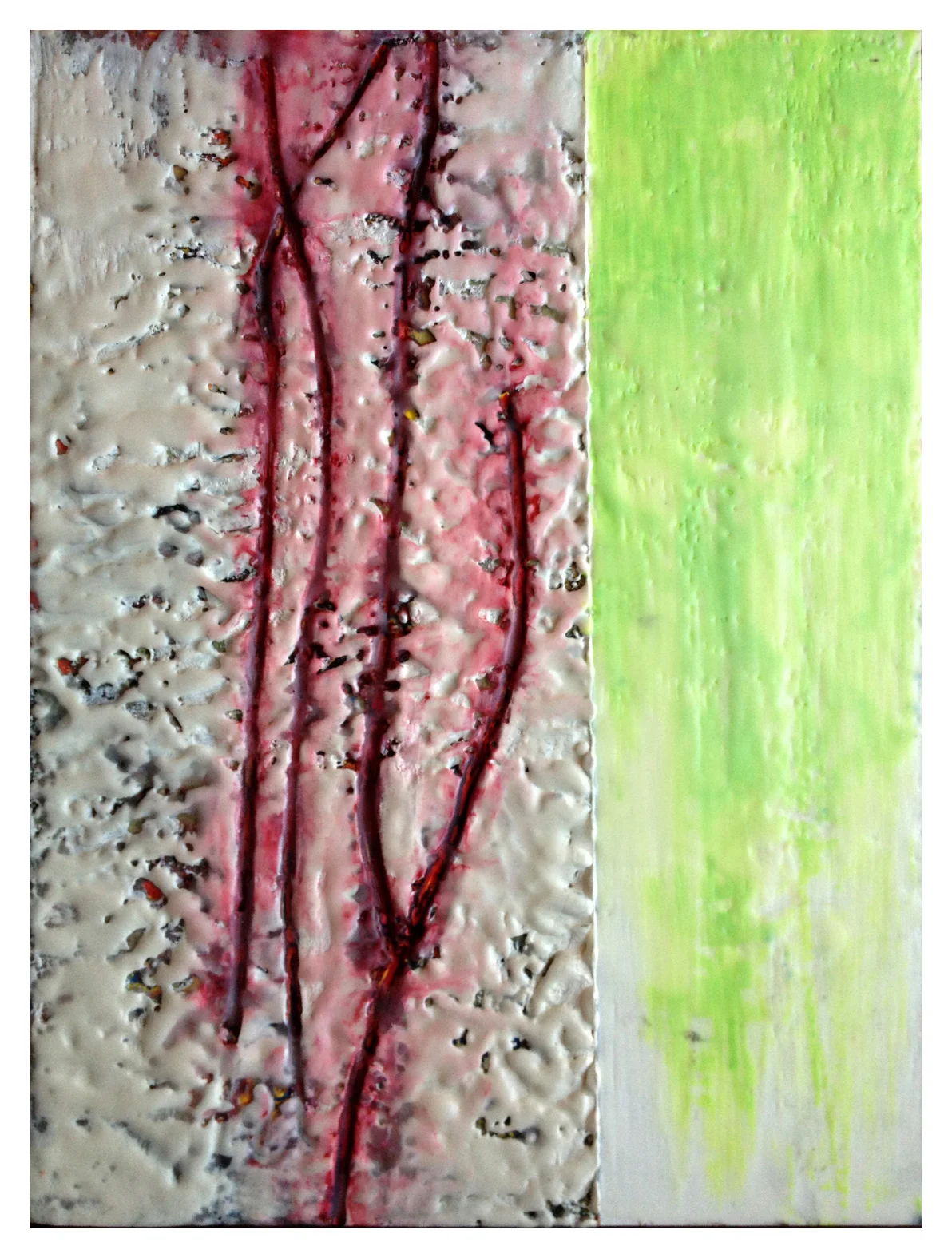 arteries - July 2012 encaustic. oil stick. wood 9in x 12in