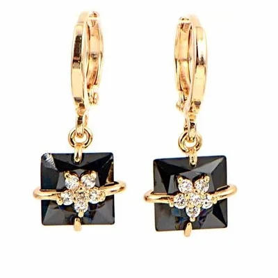 Black Cubic Zirconia 10k Gold Earrings