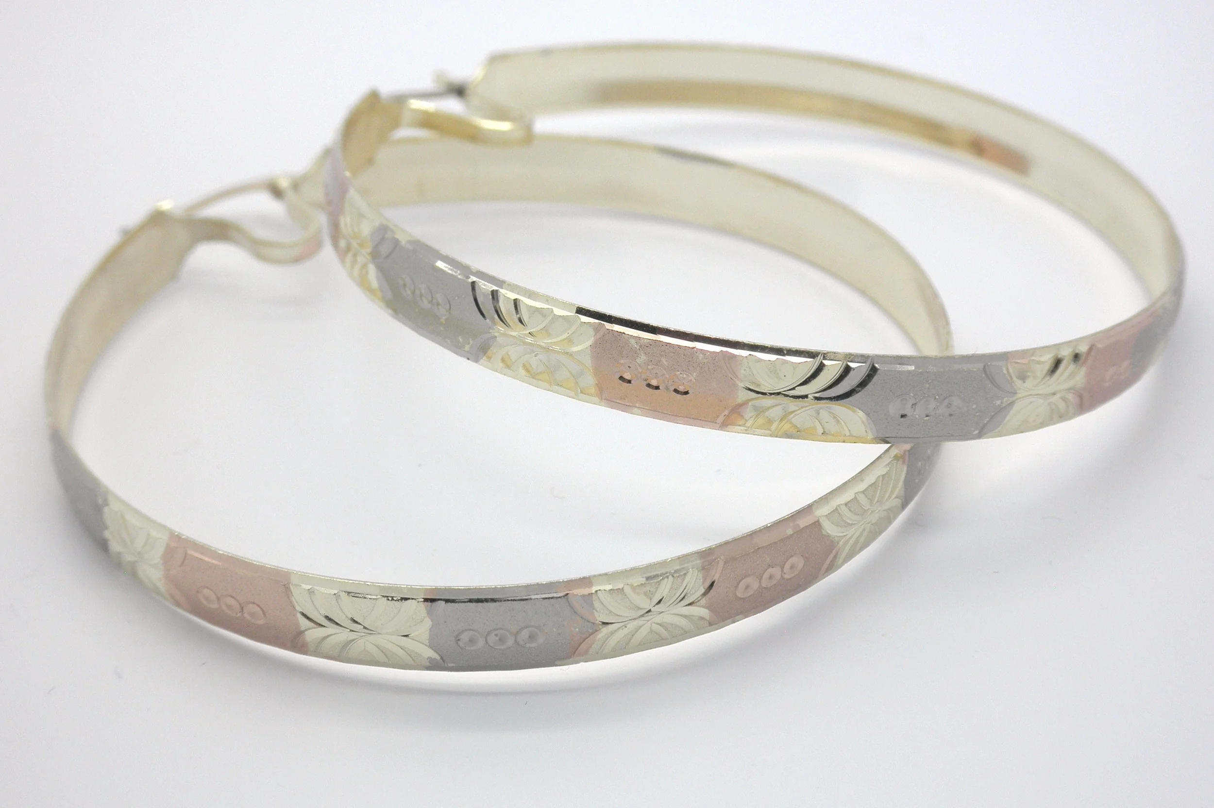 14k Tricolor GP Etched Banble Earrings