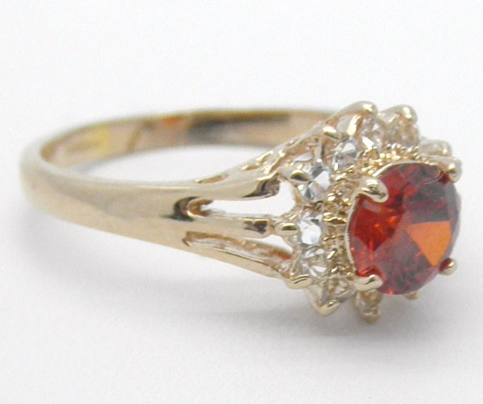 18k Gold Swarovski Crystal Ruby  Gemstone Ring