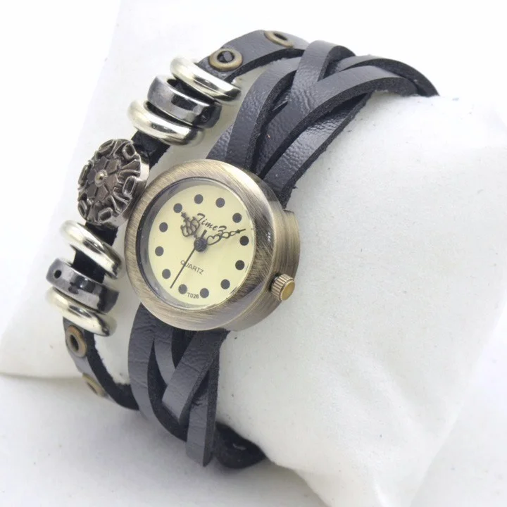 Fashion Weaving Leather Band Round Face Quartz Wrist Watch