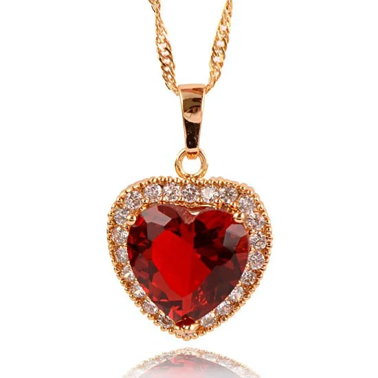 CZ 10k GF Ruby Heart of the Ocean Titanic Pendant Necklace