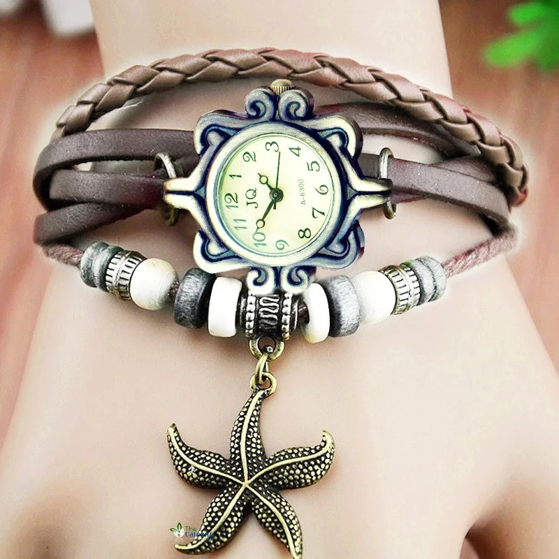 Leather Strap Wrap Around Quartz Wrist Watch