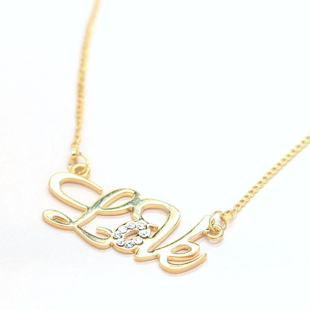 18k Gold Plated Cluster Crystal Letter "Love" Pendant Necklace Jewelry