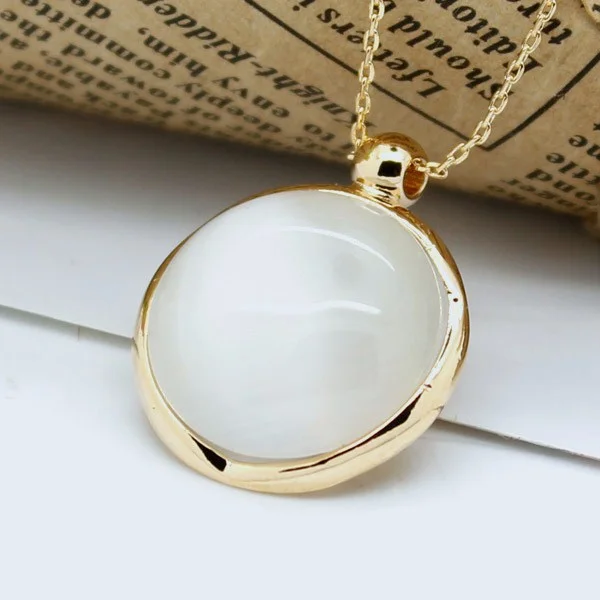 18k GP Round White Opal Pendant Necklace Fashion Jewelry 45cm 18"
