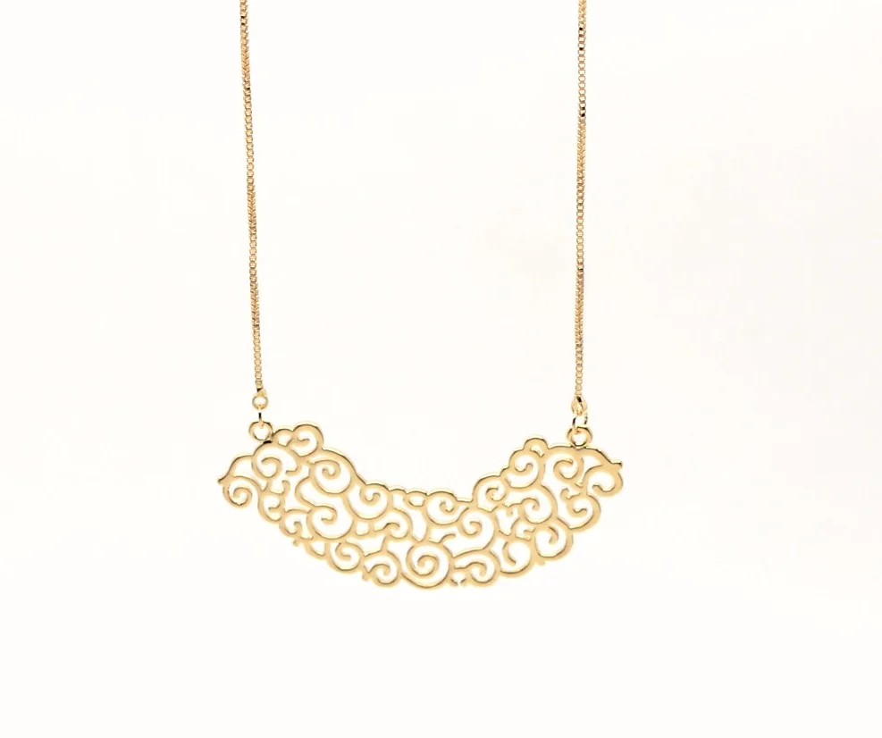 18k GP Filigree Cloud Shape Pendnt Necklace Fashion Jewelry
