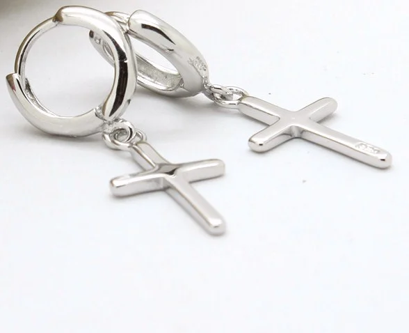 925 Sterling Silver Fashion Vintage Style Cute The Cross Hoops Earrings Jewelry