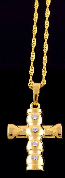 Christ White Gems Cross Pendant & Necklace14k GF Unisex Jewelry