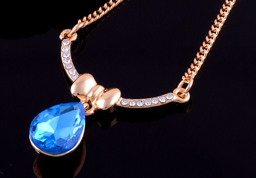 Cute Blue Sapphire Gems Pendant Necklace 14k Gold Filled Jewelry