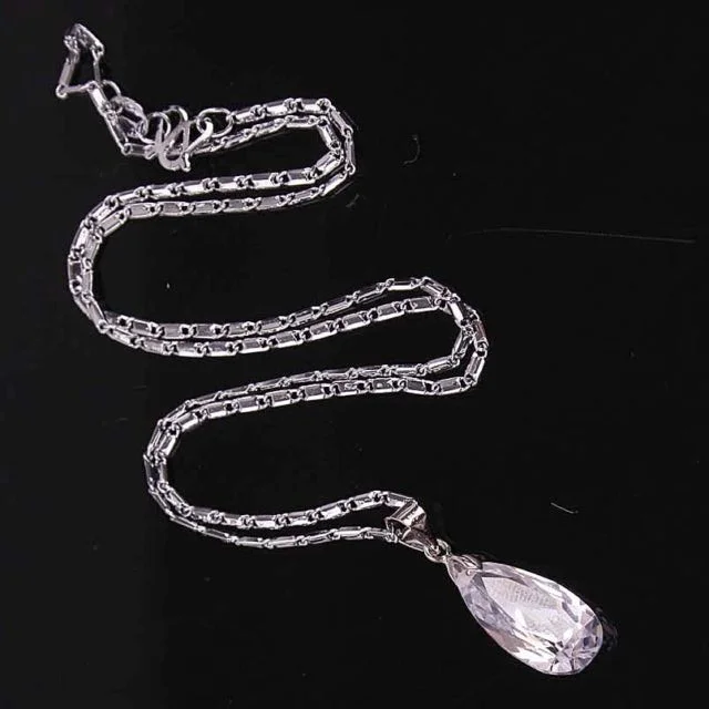 ​14k White Gold Filled White Sapphire Pendant  Necklace