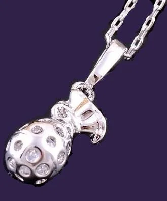 Cocktail Bag Design White Topaz 14k White GF Necklace & Pendant