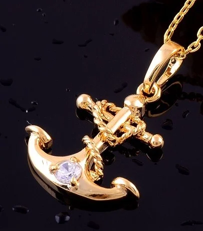 ​Anchor Design White Topaz 14k Yellow GF Necklace & Pendan Jewelry