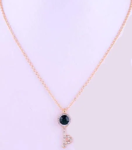 14K GF Emerald Key Pendant Necklace Fashion Jewelry