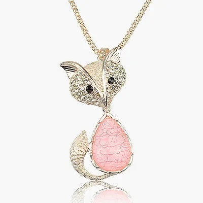 14K GP Chic Fox Pink Crystal Gem Necklace Bib Statement