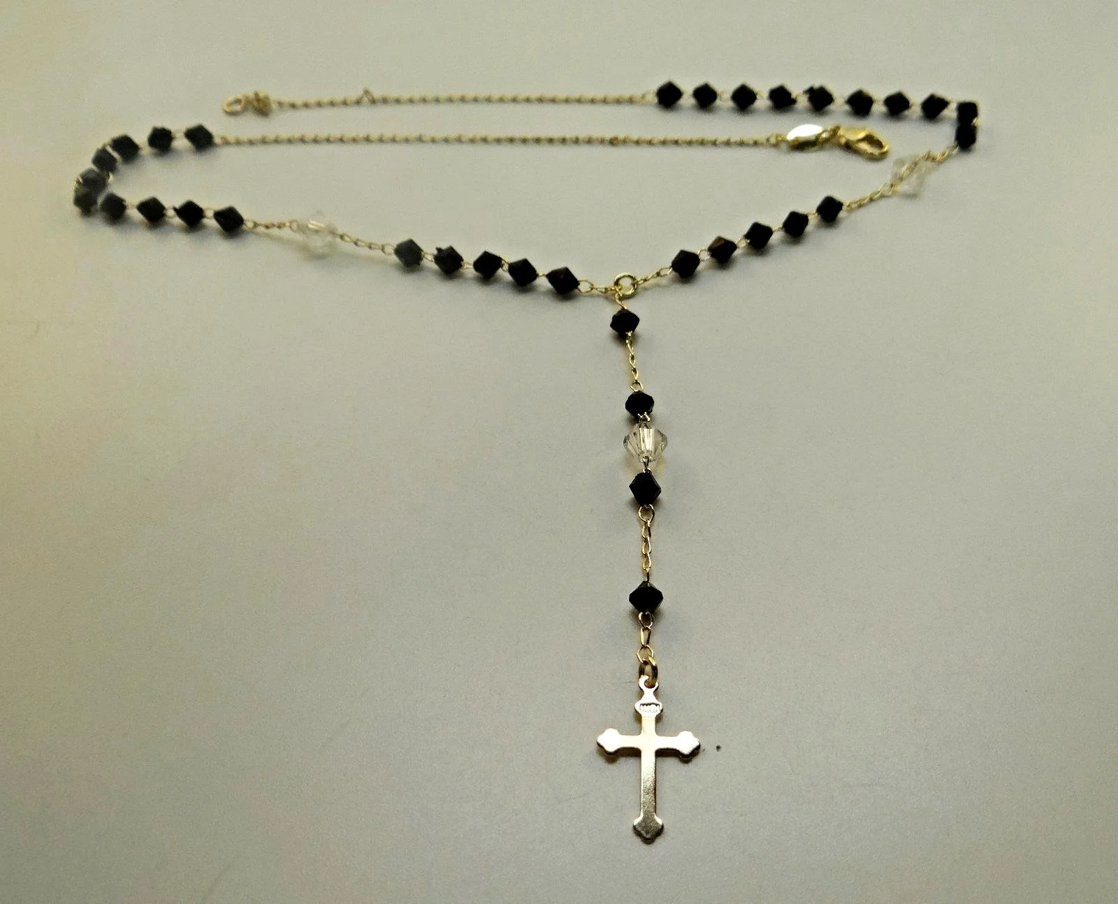 ​18k GOLD FILLED ROSARY Cross Pendant Long Beaded Necklace