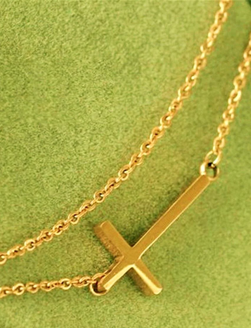14K GP Horizontal Sideways Cross Necklace