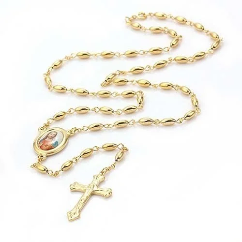 24 Inches 10K Gold Filled Rosary Pray Bead Jesus Cross Necklace