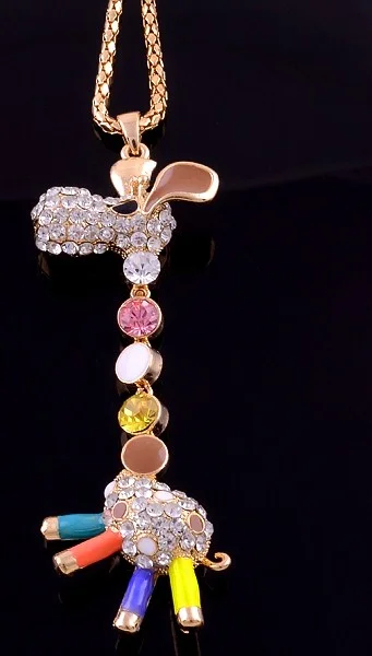 Giraffe Design 14k GP Charms Colorful Stones Pendant Necklace