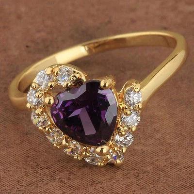​Purple Amethyst Gems 18K GF Fashion Jewelry Rings