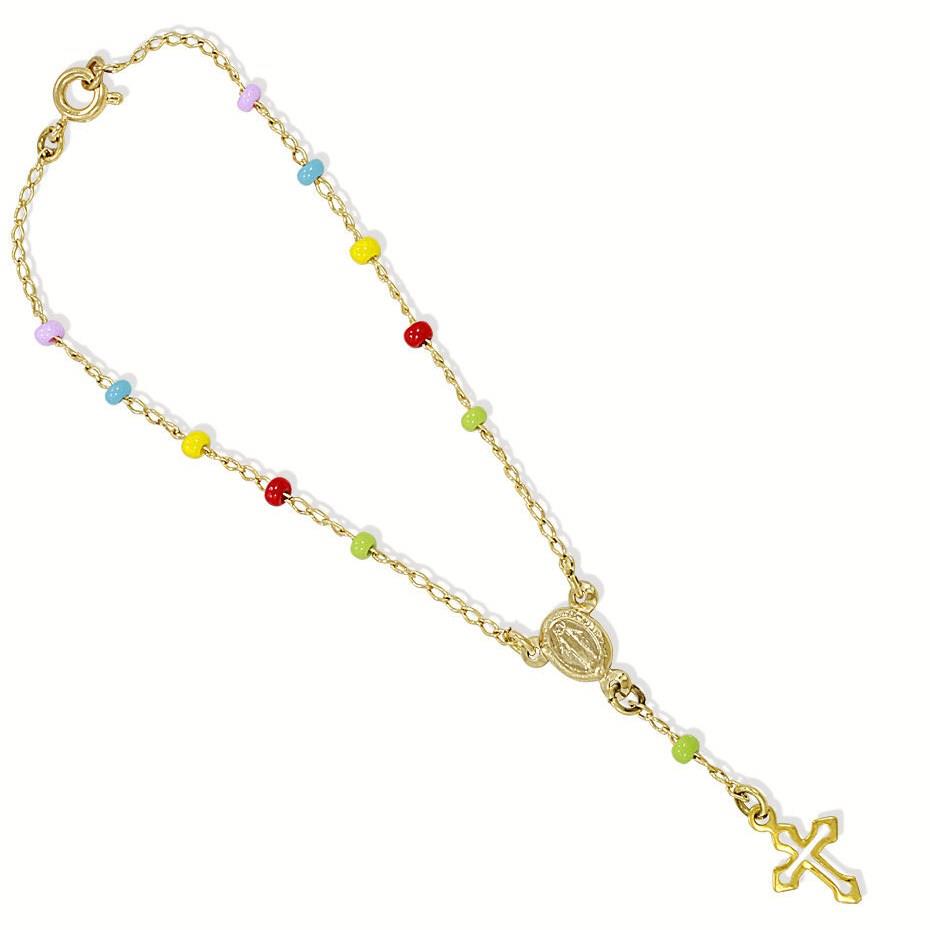 18k​ Gold Filled Bracelet Rosary Medal MIRACULOUS VIRGIN Mary Multicolor Cross