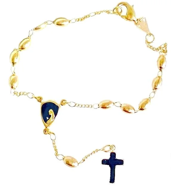 18K GOLD Filled ROSARY BRACELET CROSS PENDANT 7.5"
