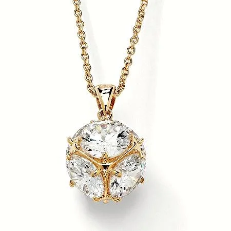 36.00 TCW Round Cubic Zirconia 14k Yellow GP Sphere-Shaped Pendant And Necklace Chain