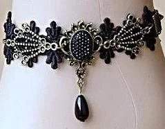 Gothic Black Lace Black Rhinestone Flower Anklets