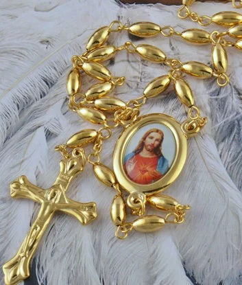 10K Gold Filled Rosary Pray Bead Jesus Cross Necklace