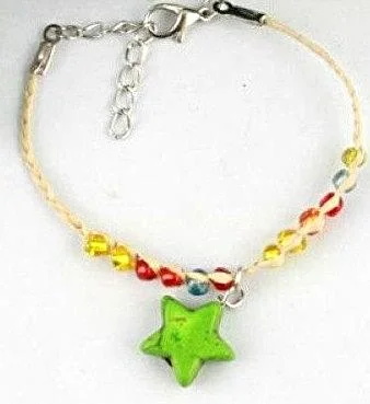 Green Star Drop Lucky Raffia Anklet Bracelet