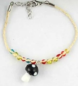 Glass Mushroon Drop Lucky Raffia Anklet Bracelet