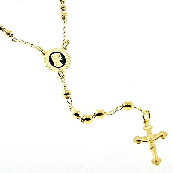 22"  Rosary Bead Gold Plated Necklace Chain With Crucifixion Cross