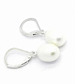 925 Sterling Silver White Drop Pearls Earrings