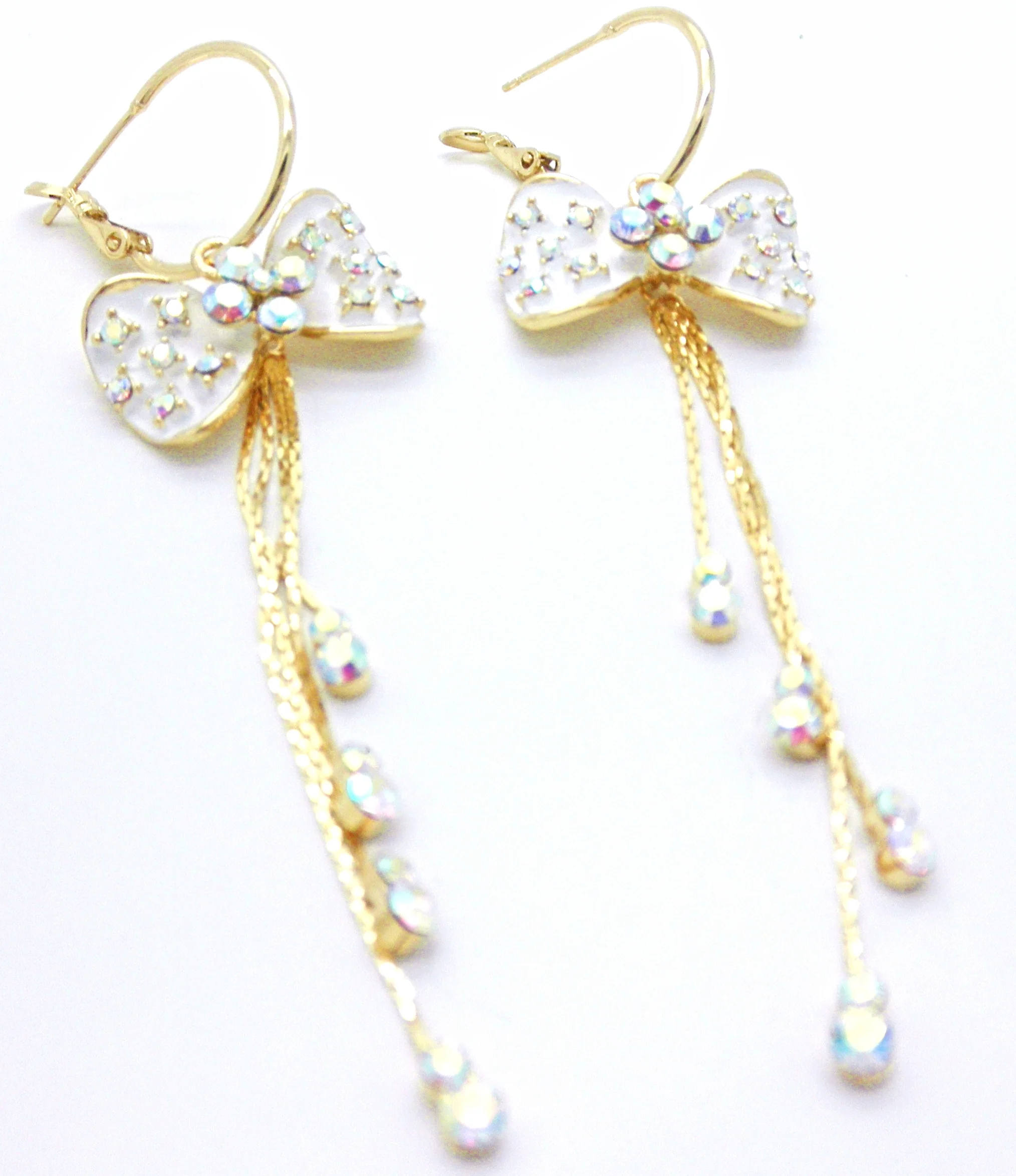 18k Gold Clear White Bow Knot Flower Earrings