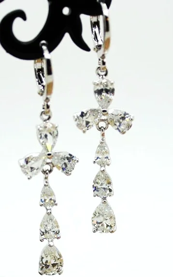 18K White GP Cross Shape Drop CZ Dangle Hoop Earrings Jewelry