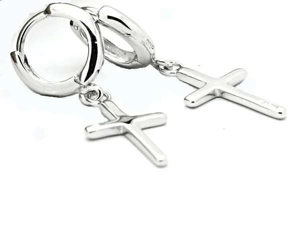 925 Sterling Silver Style  Cross Hoop Earrings Jewelry